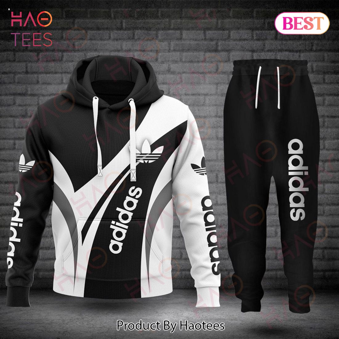 BEST Adidas Black Mix White Luxury Brand Hoodie And Pants Limited Edition