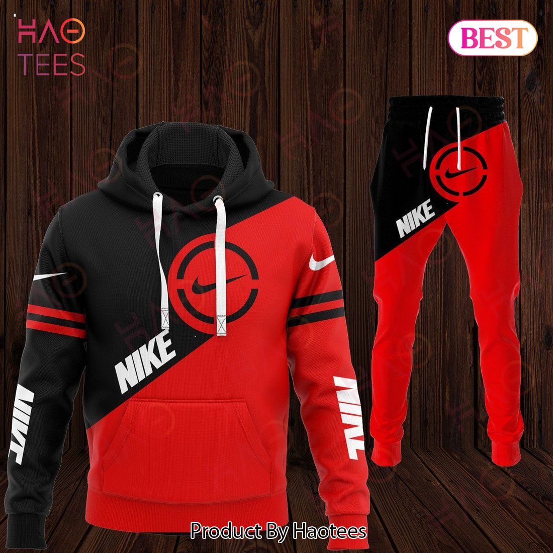 BEST Nike Red Mix Black Luxury Brand Hoodie And Pants POD Design