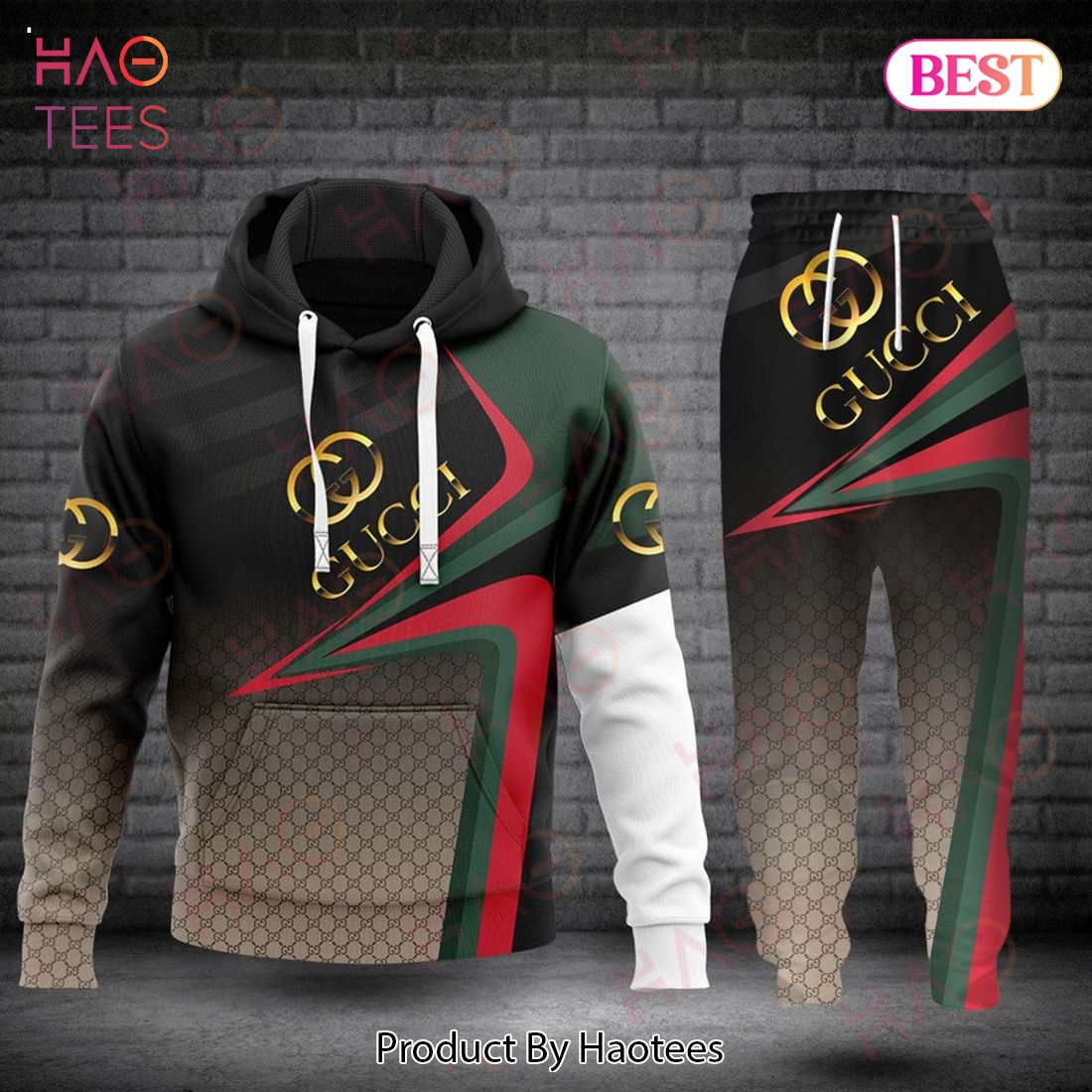 Gucci Black Mix Color Luxury Brand Hoodie And Pants POD Design