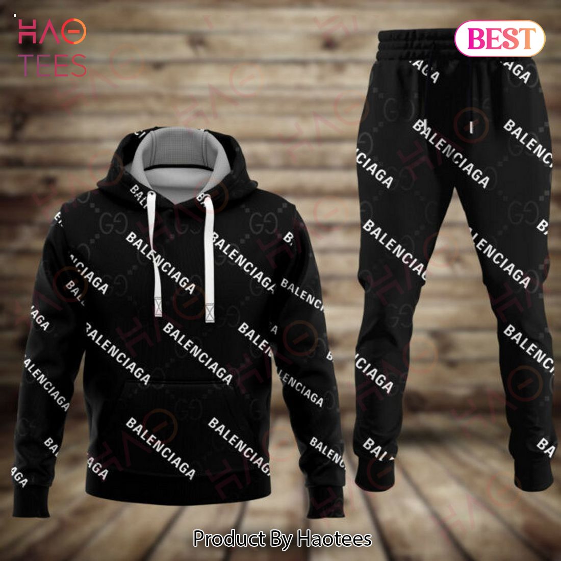 Gucci Black Mix Printing Balenciaga Luxury Brand Hoodie And Pants POD Design Luxury Store