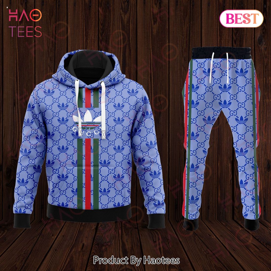 Gucci Blue Mix Color Luxury Brand Hoodie And Pants POD Design