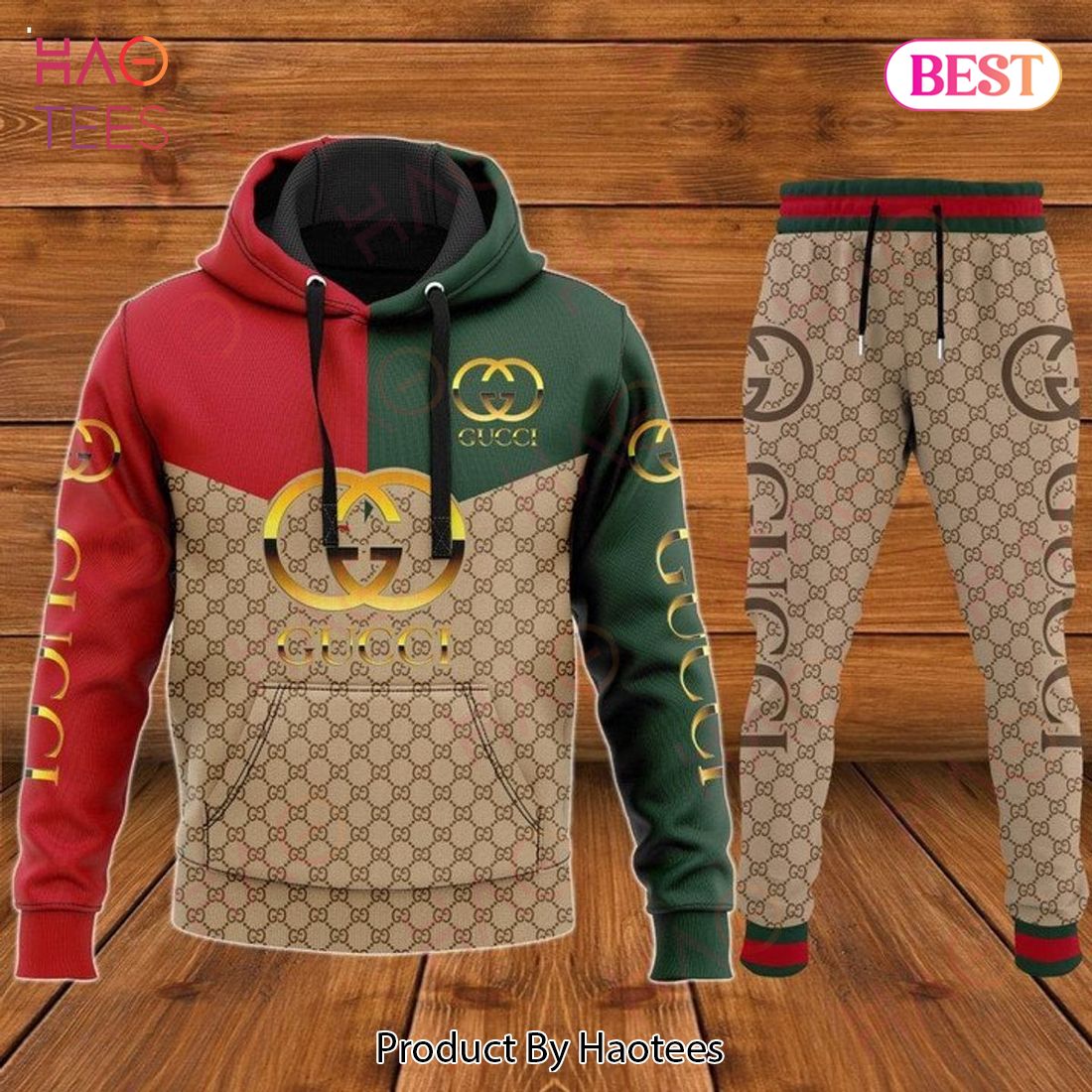 Gucci Brown Green Red  Hoodie And Pants POD Design