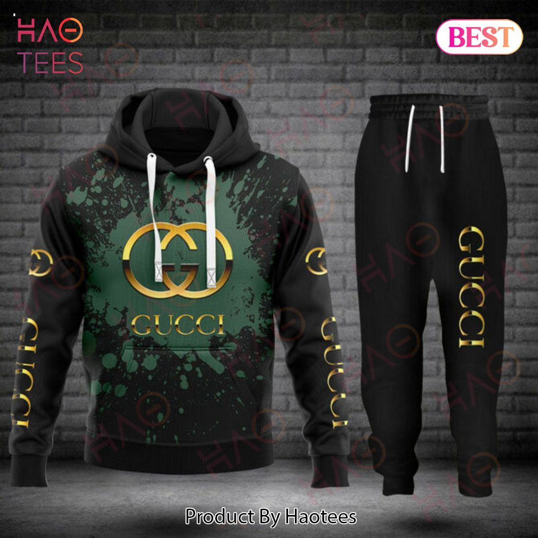 Gucci Green Mix Black Luxury Brand Hoodie And Pants POD Design Luxury Store