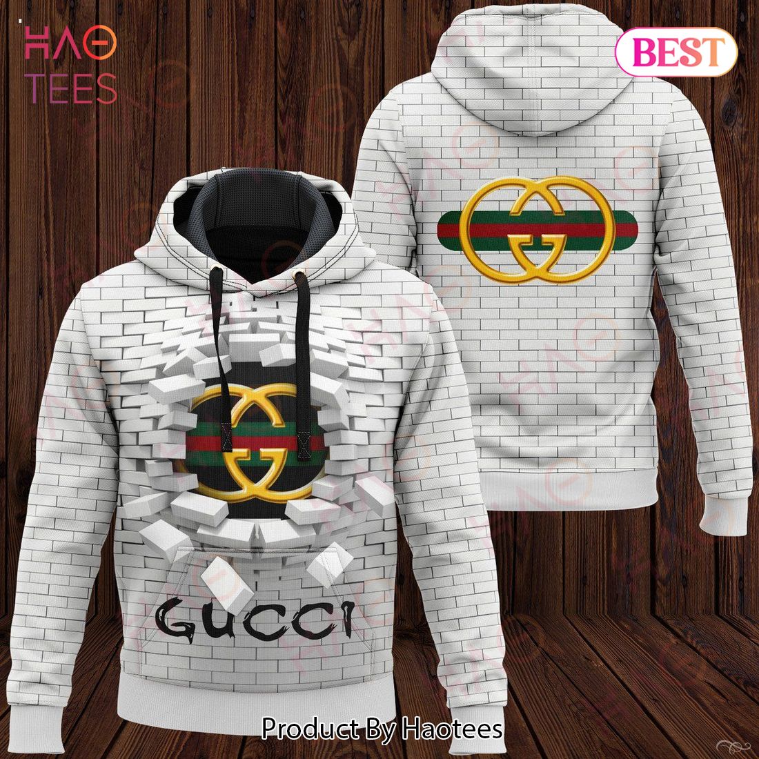 Gucci White Color Mix Logo Luxury Brand Hoodie And Pants POD Design