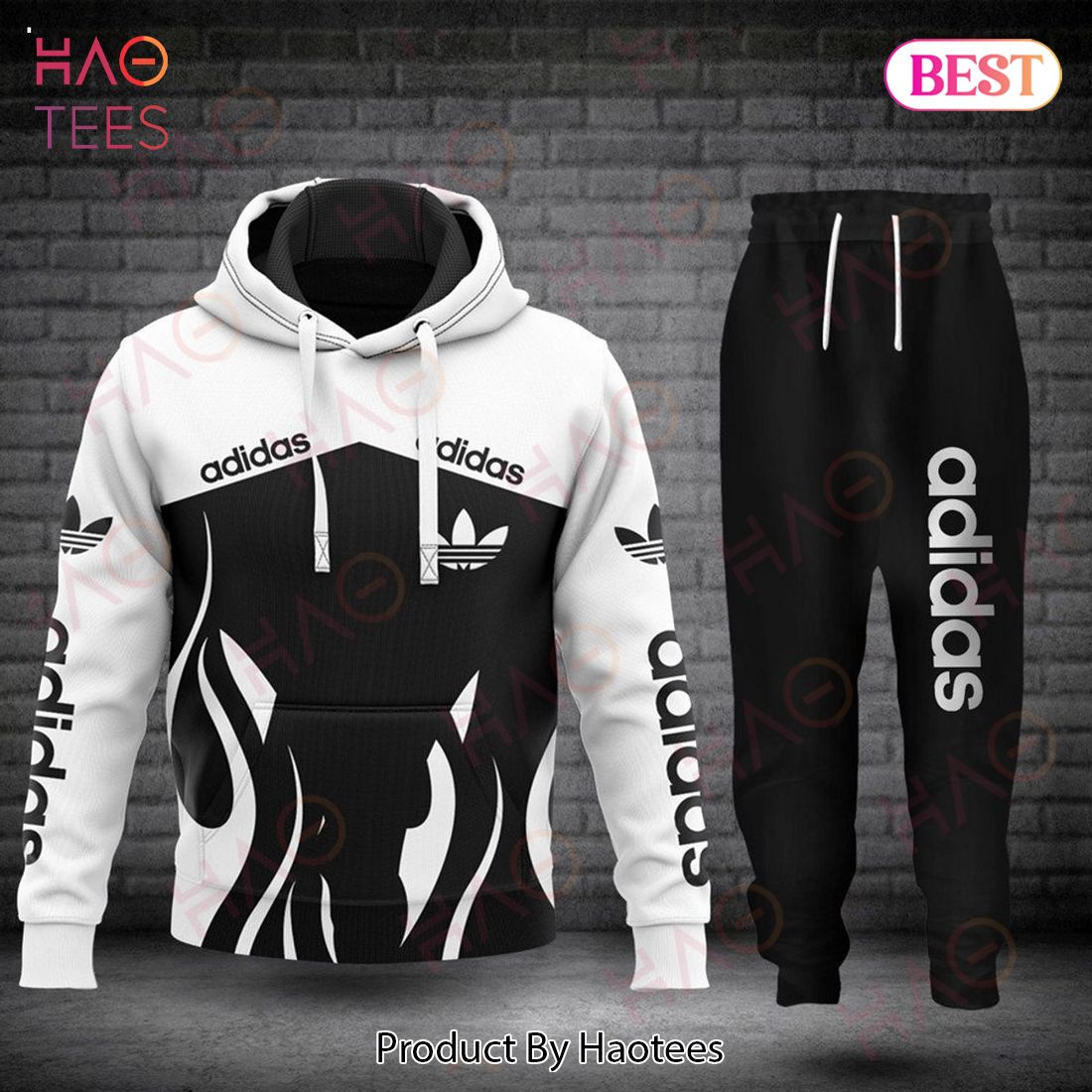 HOT Adidas White Mix Black Luxury Brand Hoodie And Pants Limited Edition
