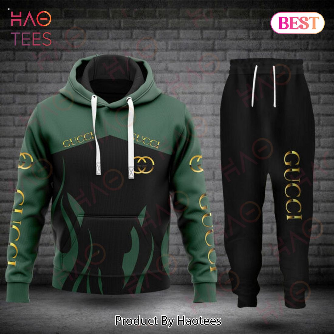 HOT Gucci Black Mix Green Luxury Brand Hoodie And Pants POD Design Luxury Store