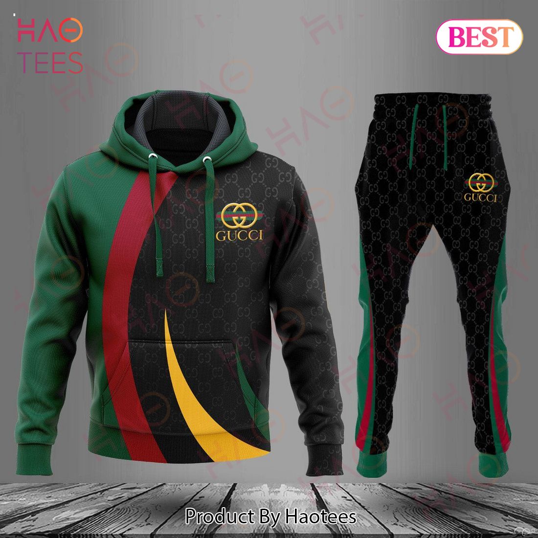 HOT Gucci Black Red Green Luxury Brand Hoodie And Pants POD Design