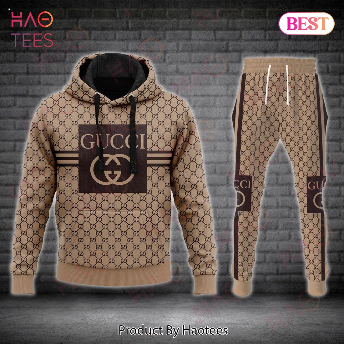 HOT Gucci Brown Color Luxury Brand Hoodie And Pants POD Design