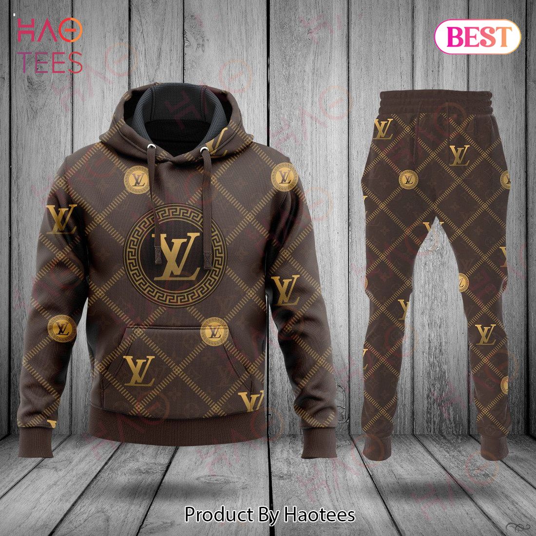 HOT Louis Vuitton Brown Saquare Pattern Luxury Brand Hoodie And Pants Limited Edition