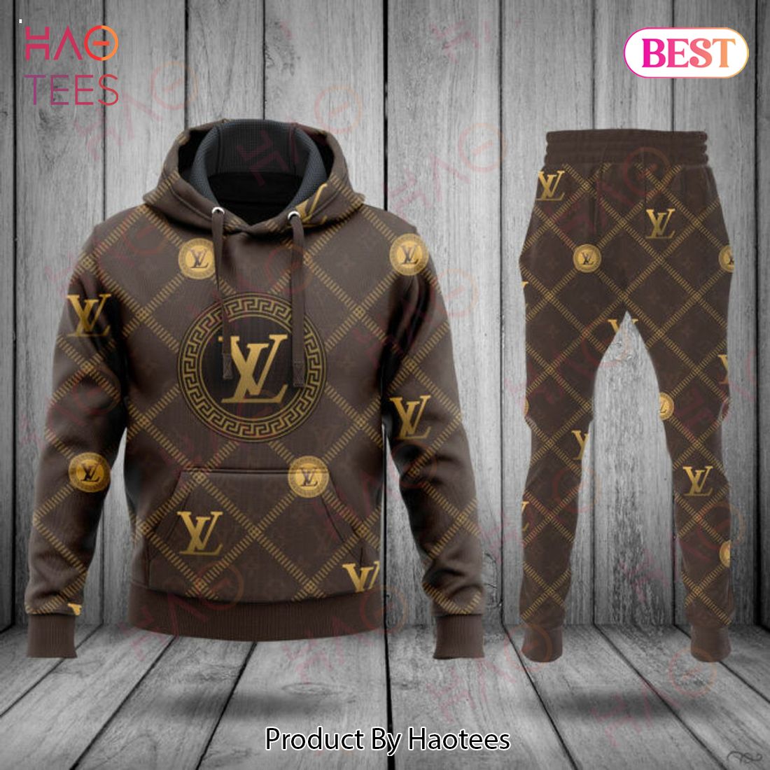 HOT Louis Vuitton Brown Saquare Pattern Luxury Brand Hoodie And Pants Limited Edition Luxury Store