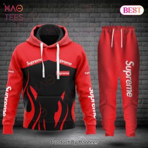 HOT Supreme Red Mix Black Luxury Brand Hoodie And Pants POD Design
