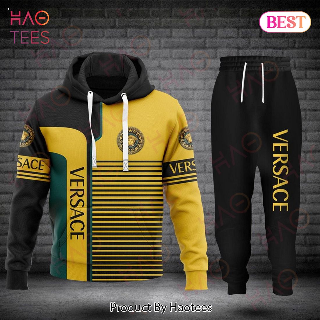HOT Versace Black Mix Gold Luxury Brand Hoodie And Pants POD Design