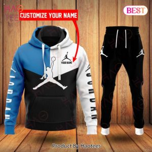 Jordan Black White Blue Luxury Brand Hoodie And Pants POD Design