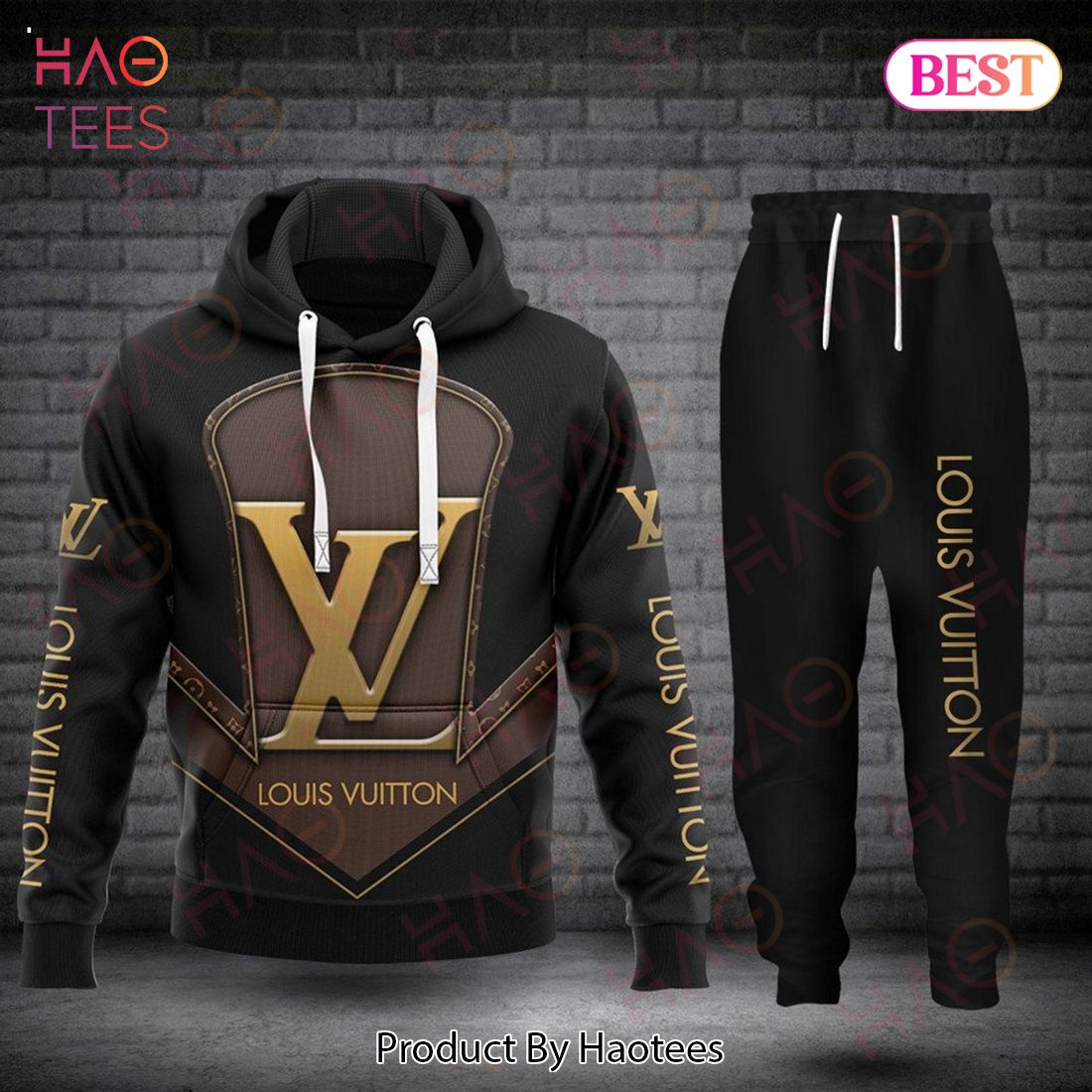 Louis Vuitton Black Mix Big Logo Luxury Brand Hoodie And Pants Limited Edition