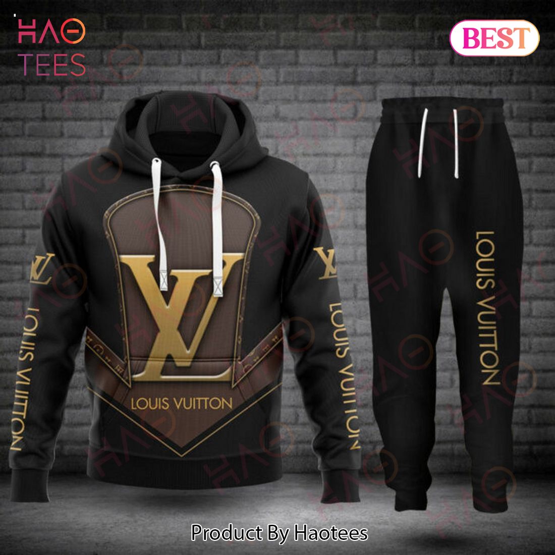 Louis Vuitton Black Mix Big Logo Luxury Brand Hoodie And Pants Limited Edition Luxury Store