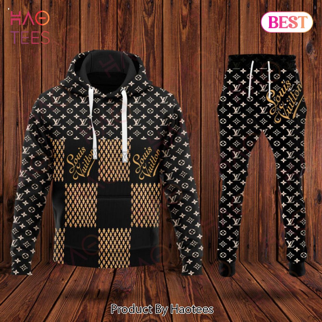 Louis Vuitton Black Mix Gold Luxury Brand Hoodie And Pants Limited Edition Luxury Store