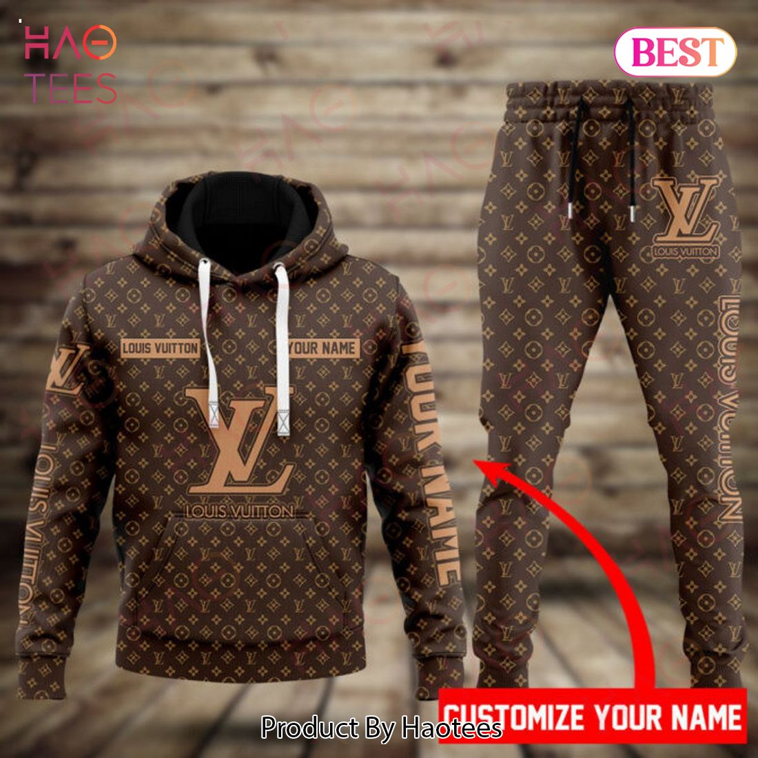 Louis Vuitton Brown Mix Printing Logo Luxury Brand Hoodie And