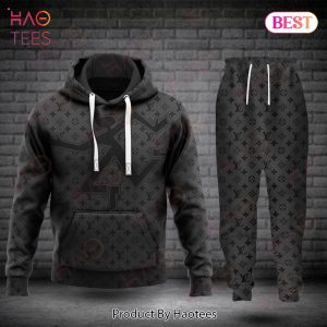 Louis Vuitton Full Black Color Luxury Brand Hoodie And Pants POD Design