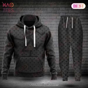 Louis Vuitton Full Black Color Luxury Brand Hoodie And Pants POD Design
