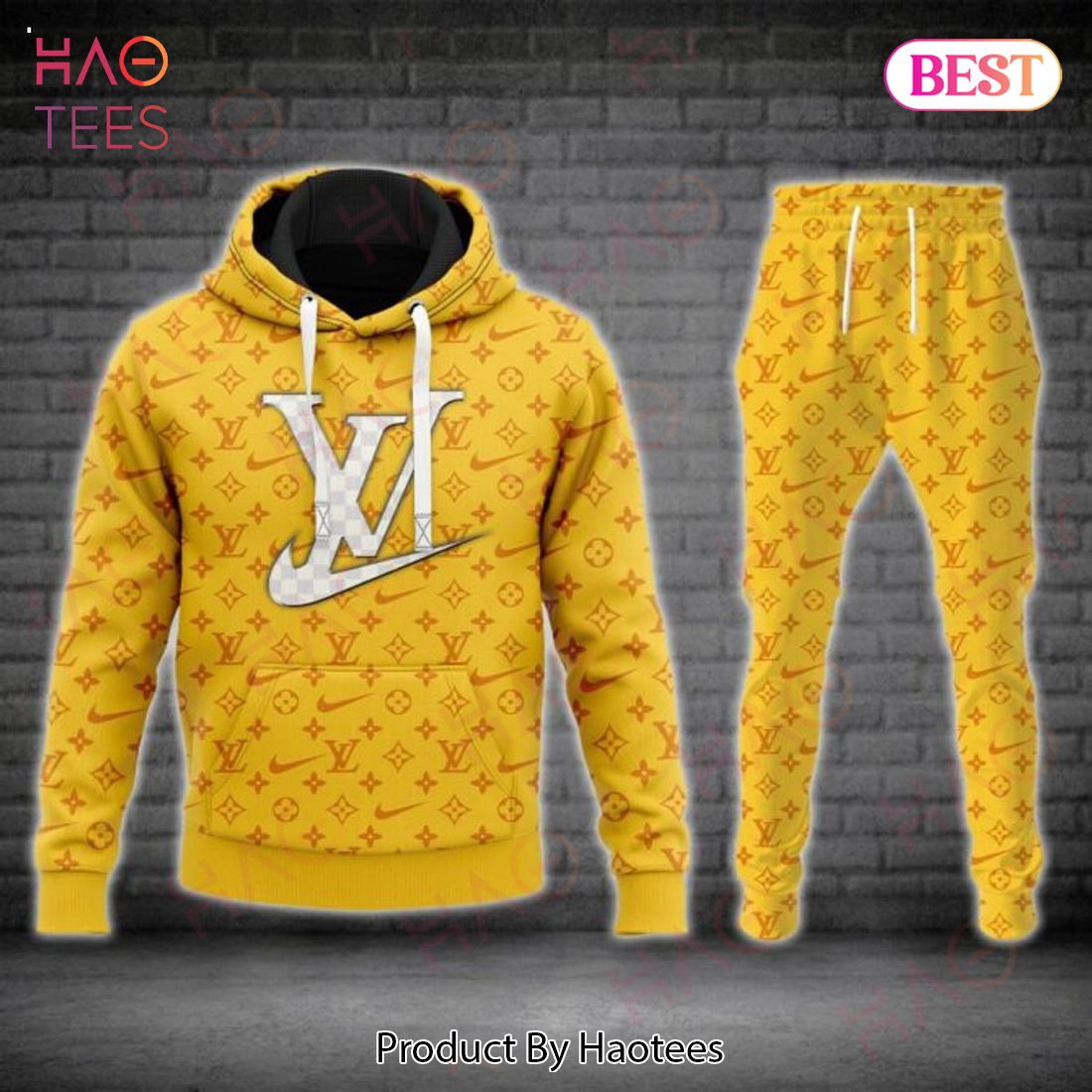 Louis Vuitton Full Gold Color Luxury Brand Hoodie And Pants Limited Edition Luxury Store