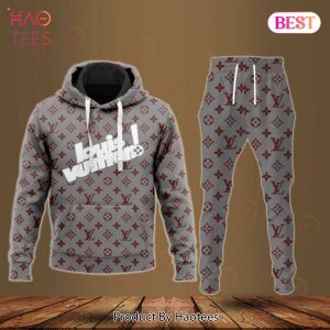 Louis Vuitton Grey Mix Red Logo Luxury Brand Hoodie And Pants POD Design