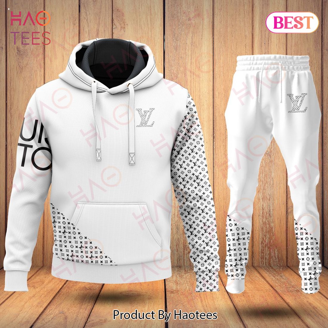 Louis Vuitton White Color Luxury Brand Hoodie And Pants Limited Edition