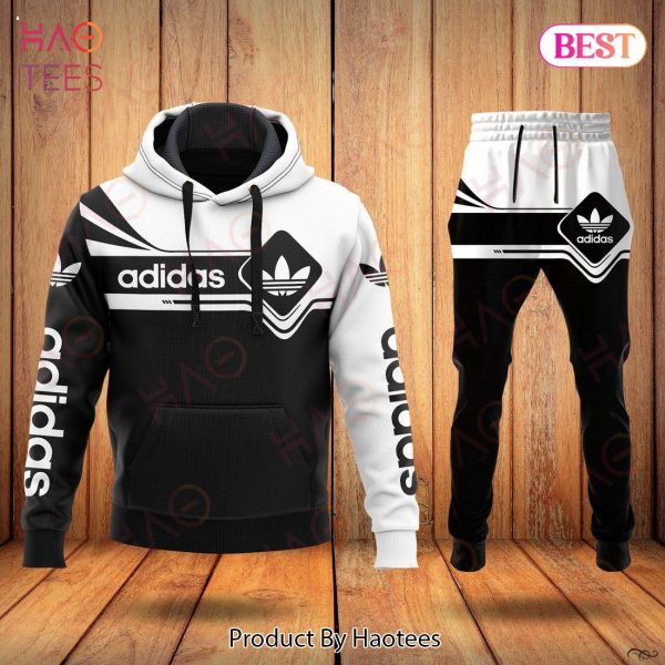 NEW Adidas Black Mix White Luxury Brand Hoodie And Pants Limited Edition