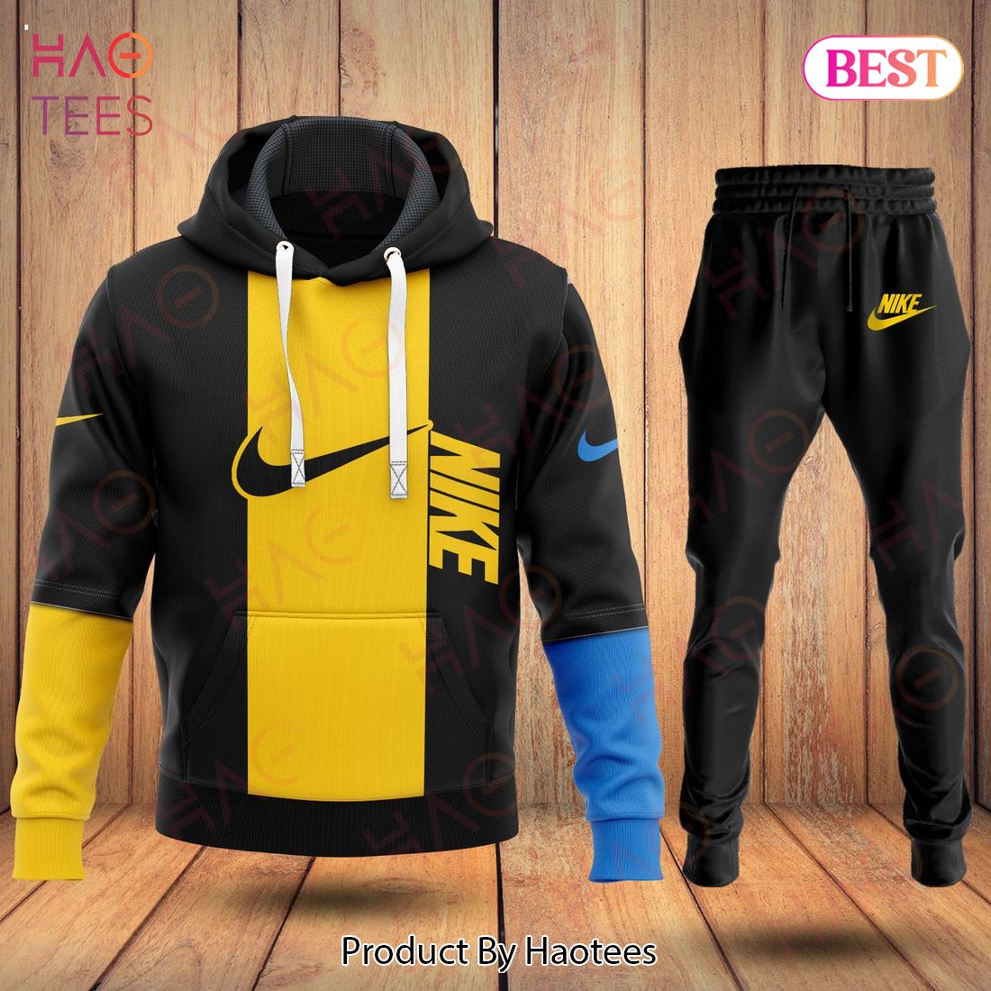 Nike Black Mix Gold Luxury Brand Hoodie And Pants POD Design