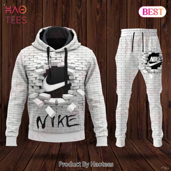 Nike Full White Mix Printing 3D Pattern Luxury Brand Hoodie And Pants POD Design