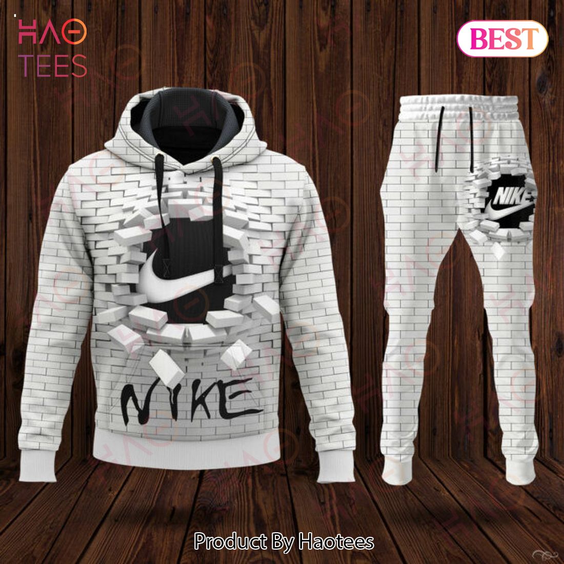 Nike Full White Mix Printing 3D Pattern Luxury Brand Hoodie And Pants POD Design Luxury Store