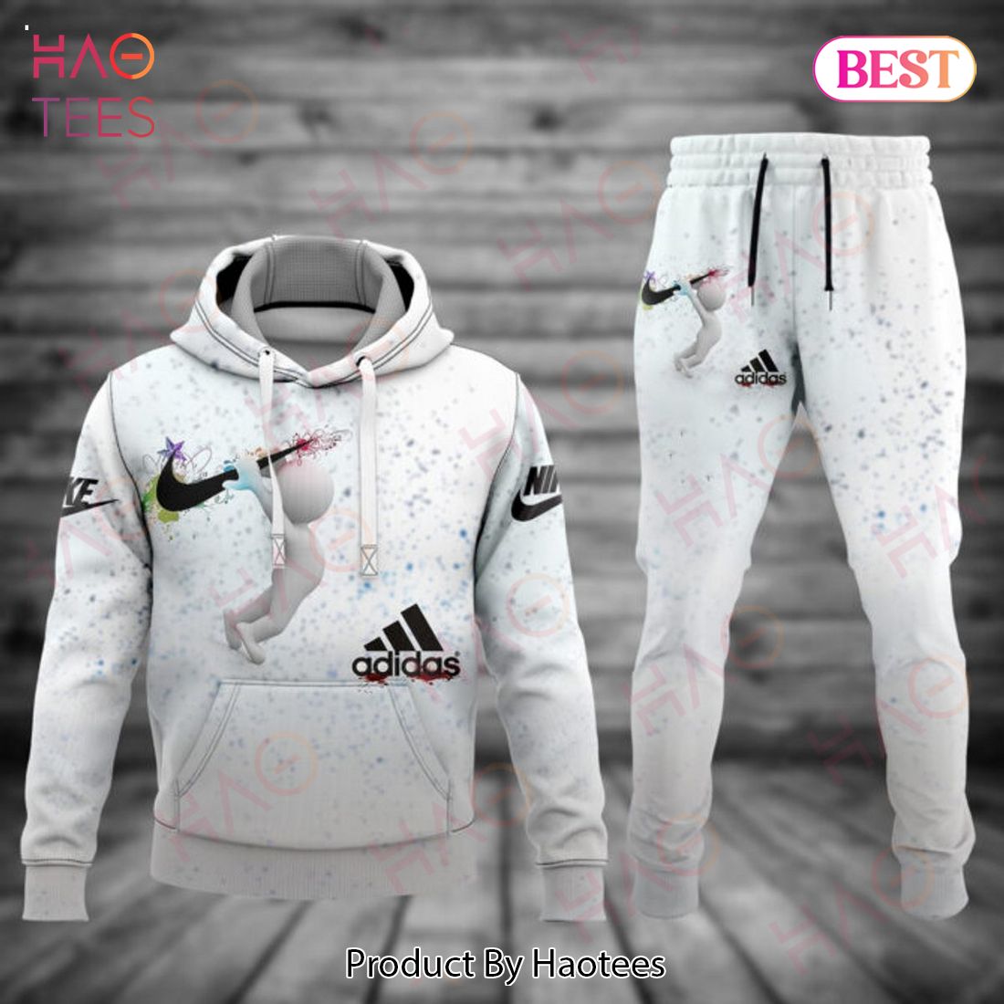 Nike White Color Mix Adidas Logo Luxury Brand Hoodie And Pants POD Design Luxury Store