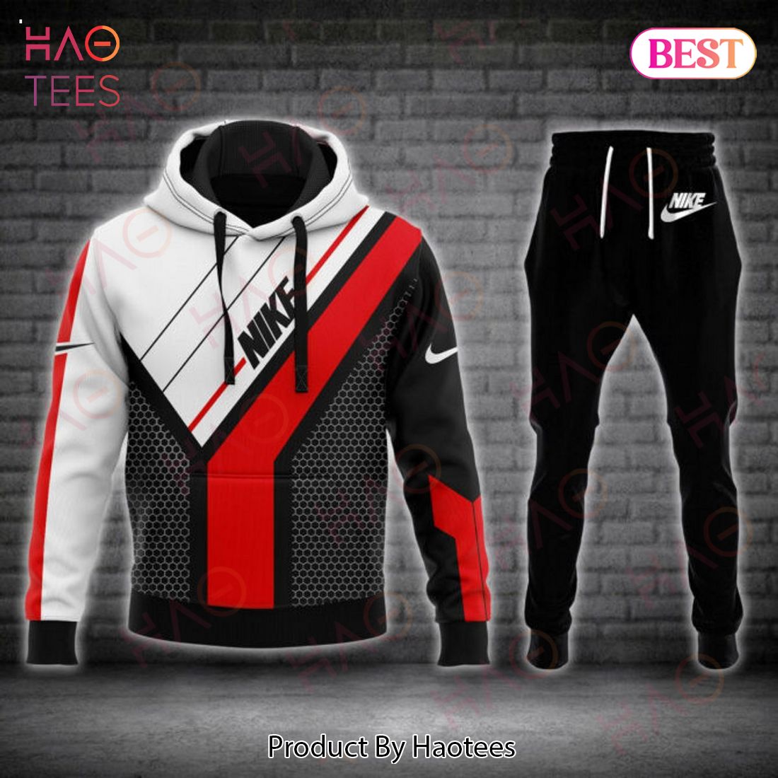 THE BEST Nike Black Red White Luxury Brand Hoodie And Pants POD Design Luxury Store