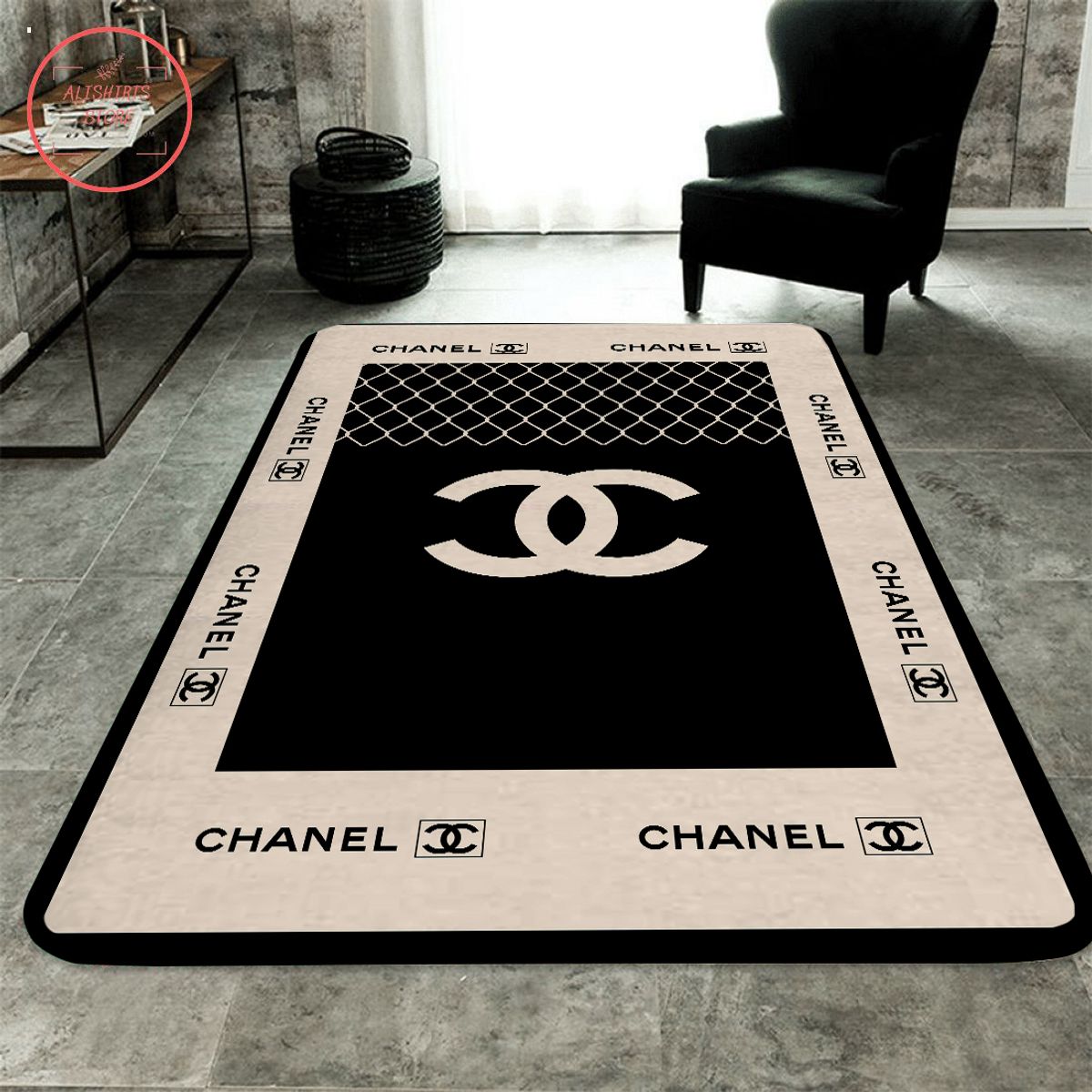 Chanel Beige Mix Black Luxury Brand Carpet Rug Limited Edition