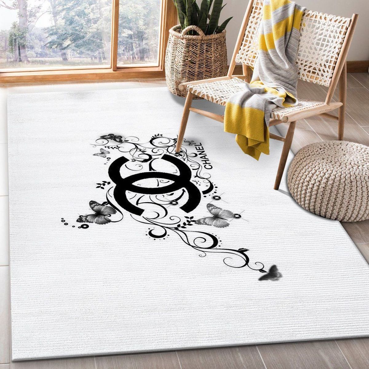 Chanel Butterfly Black White Luxury Brand Carpet Rug Limited Edition