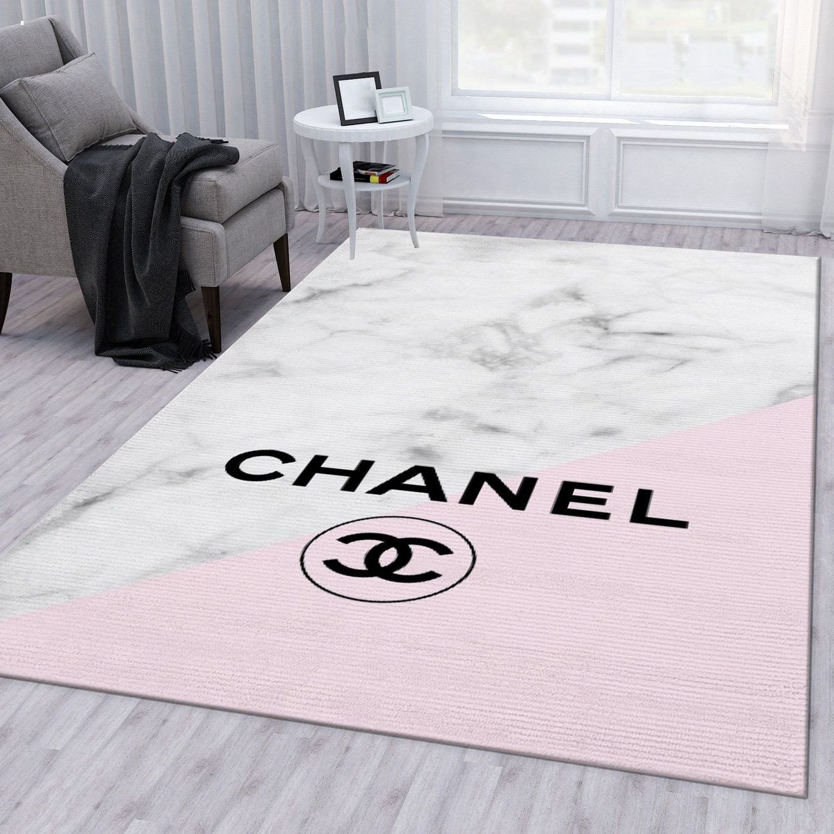 Chanel White Pink Luxury Brand Carpet Rug Limited Edition
