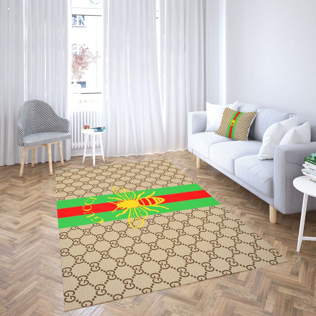 Gucci Bee Full Printing Logo Luxury Brand Carpet Rug Limited Edition Luxury Store