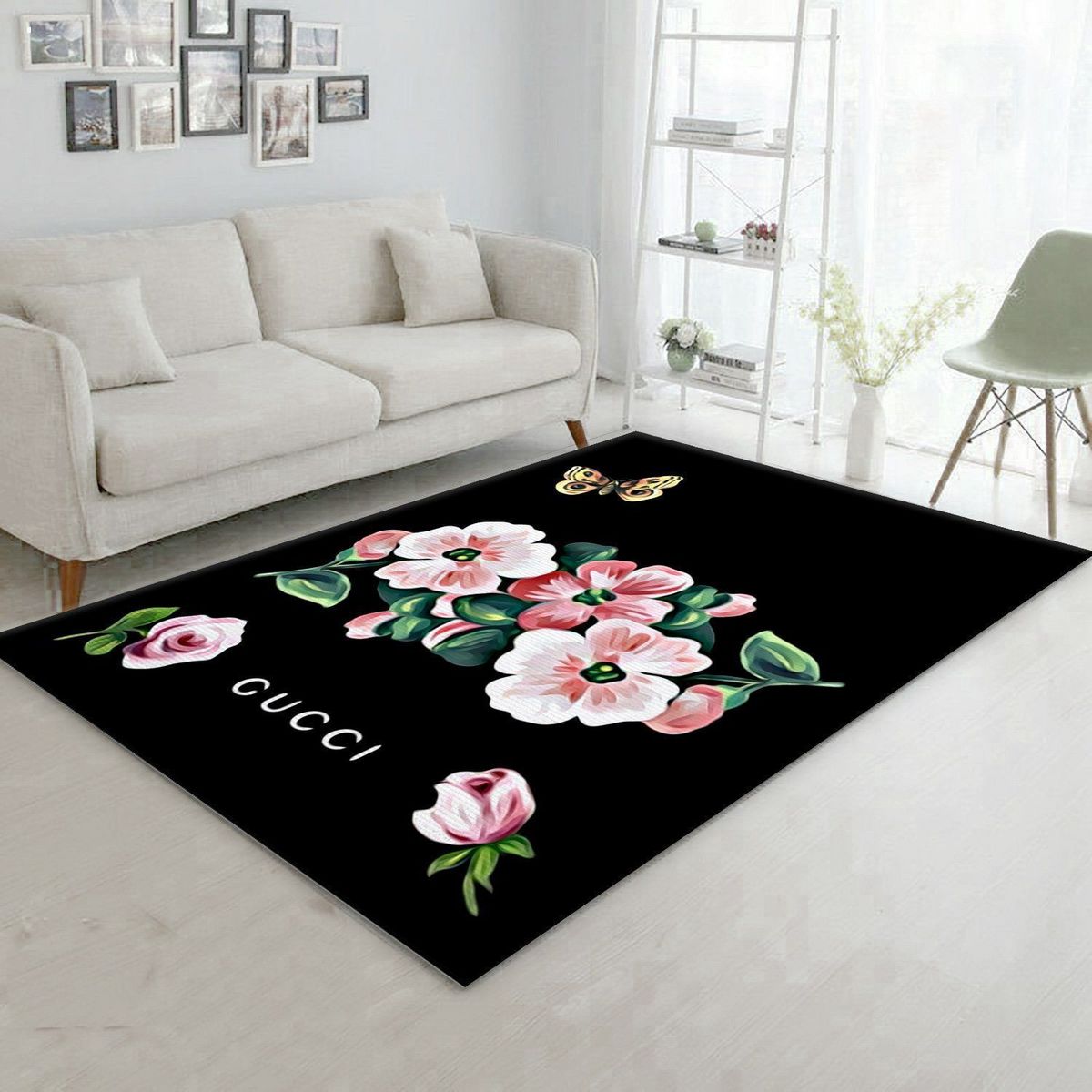 Gucci Black Color Mix Flower Luxury Brand Carpet Rug Limited Edition Luxury Store