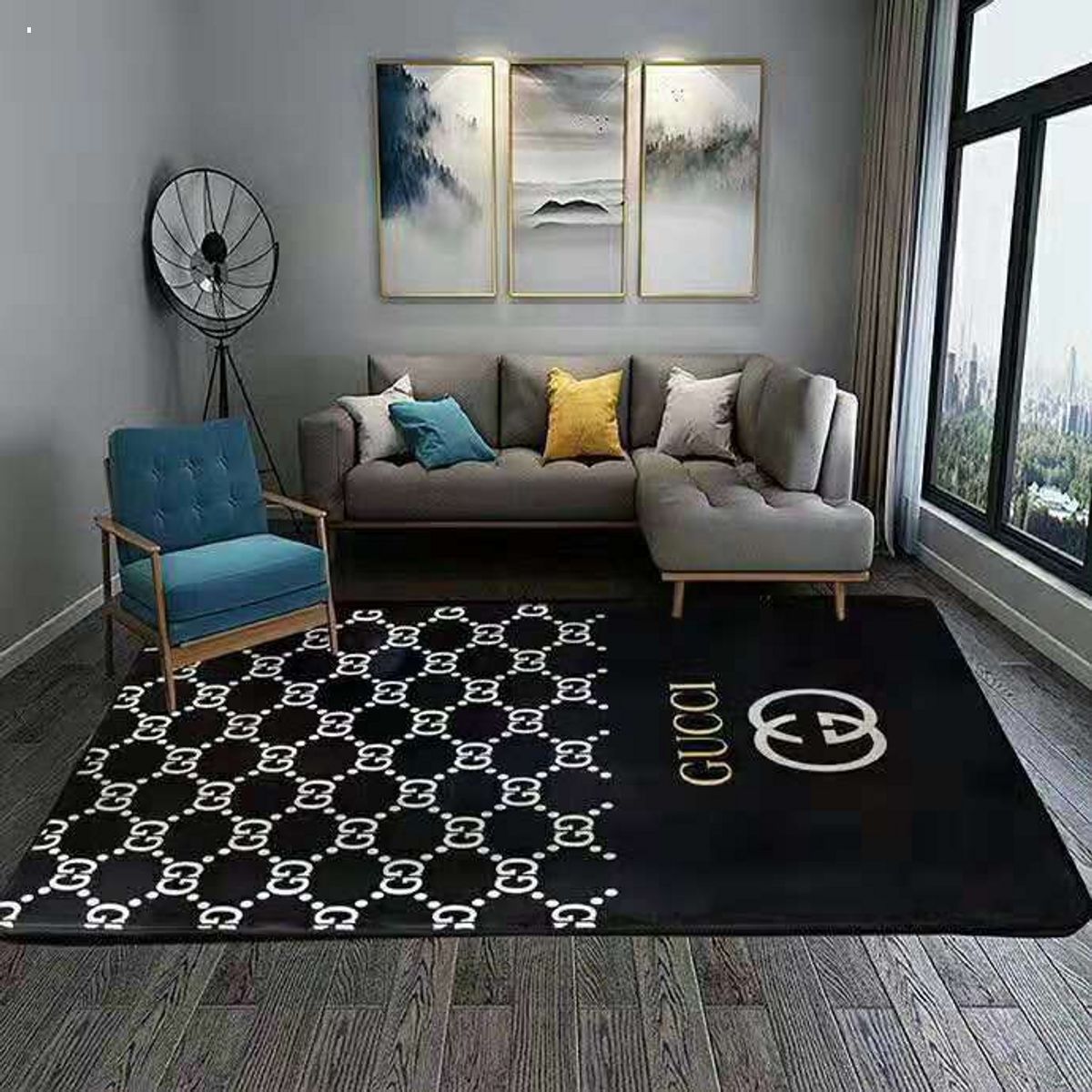 Gucci Black Mix Printing White Logo Luxury Brand Carpet Rug Limited Edition Luxury Store