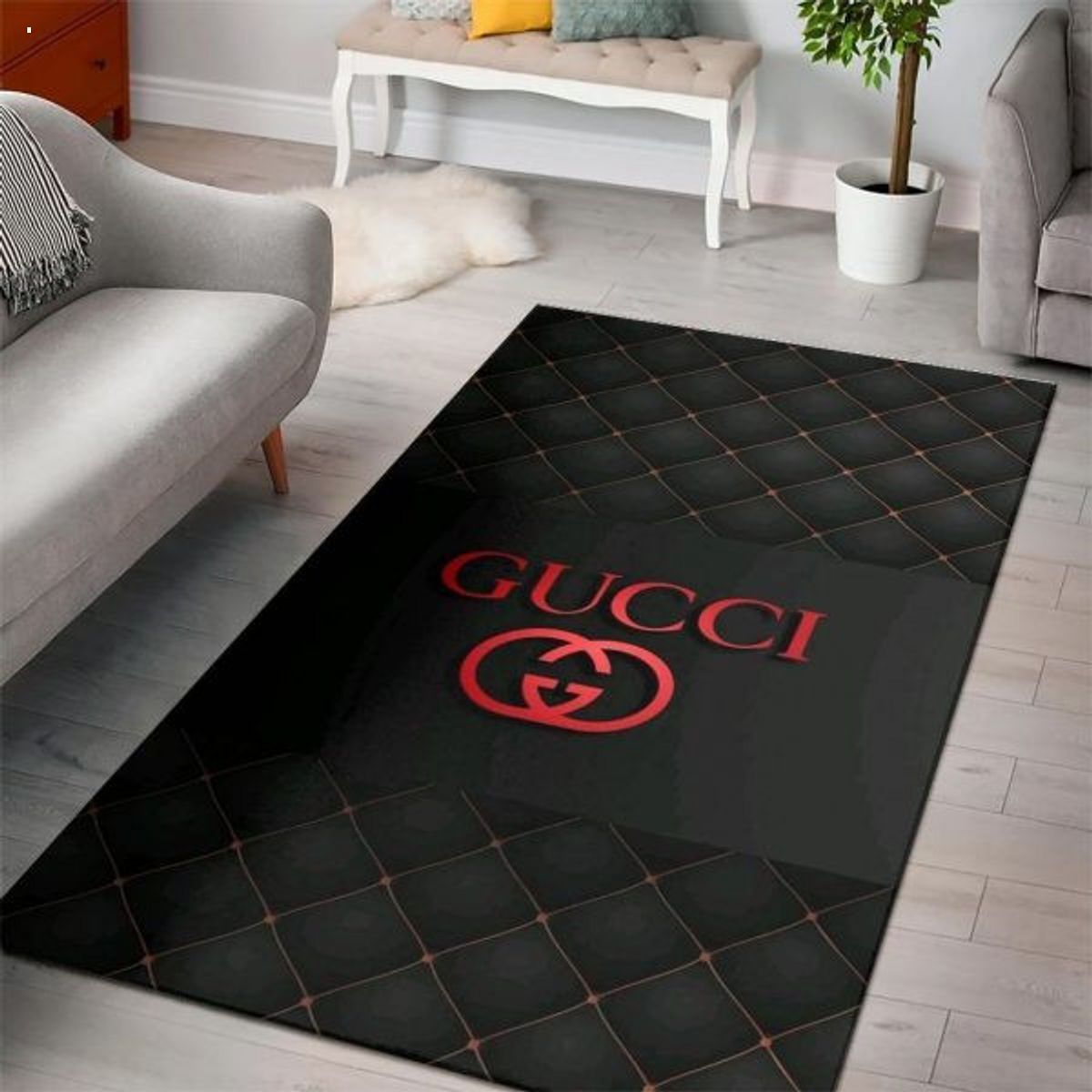 Gucci Black Mix Red Logo Luxury Brand Carpet Rug Limited Edition