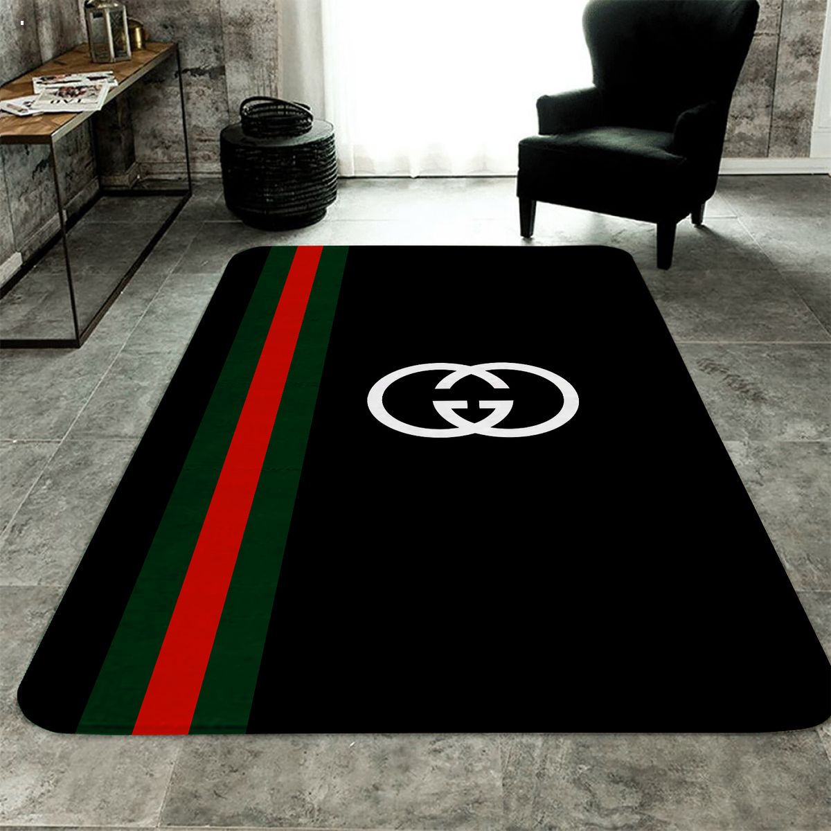 Gucci Black Mix White Logo Luxury Brand Carpet Rug Limited Edition Luxury Store