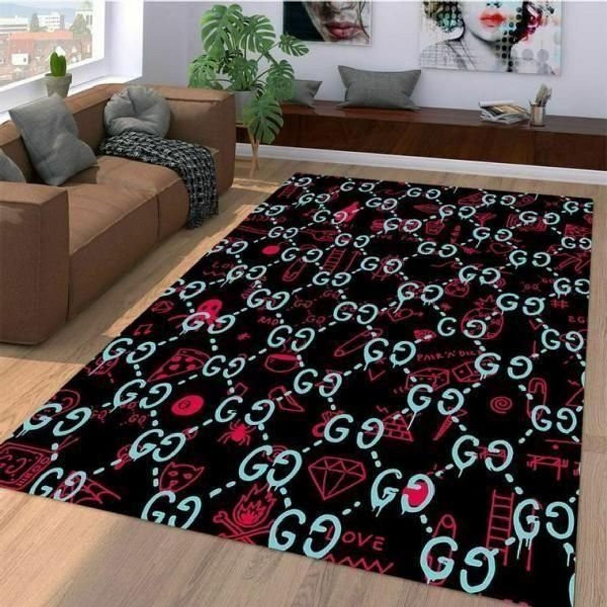 Gucci Black Red Luxury Brand Carpet Rug Limited Edition Luxury Store