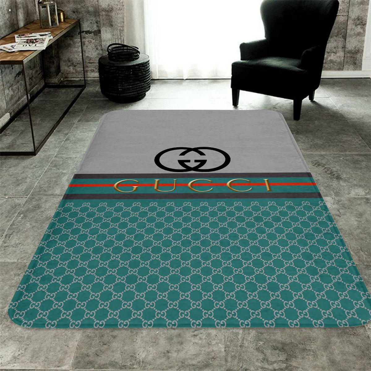 Gucci Blue Mix Grey Luxury Brand Carpet Rug Limited Edition