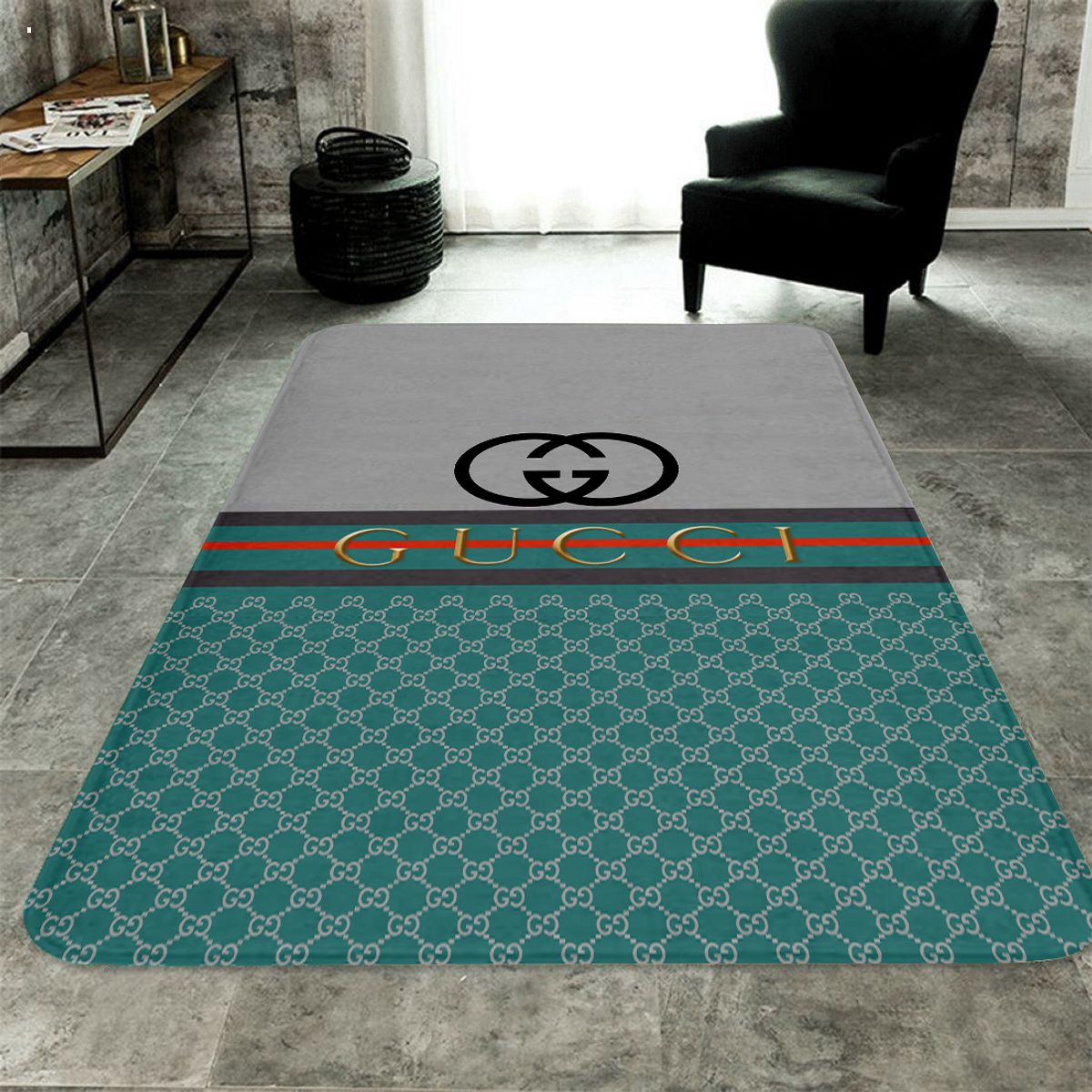 Gucci Blue Mix Grey Luxury Brand Carpet Rug Limited Edition Luxury Store