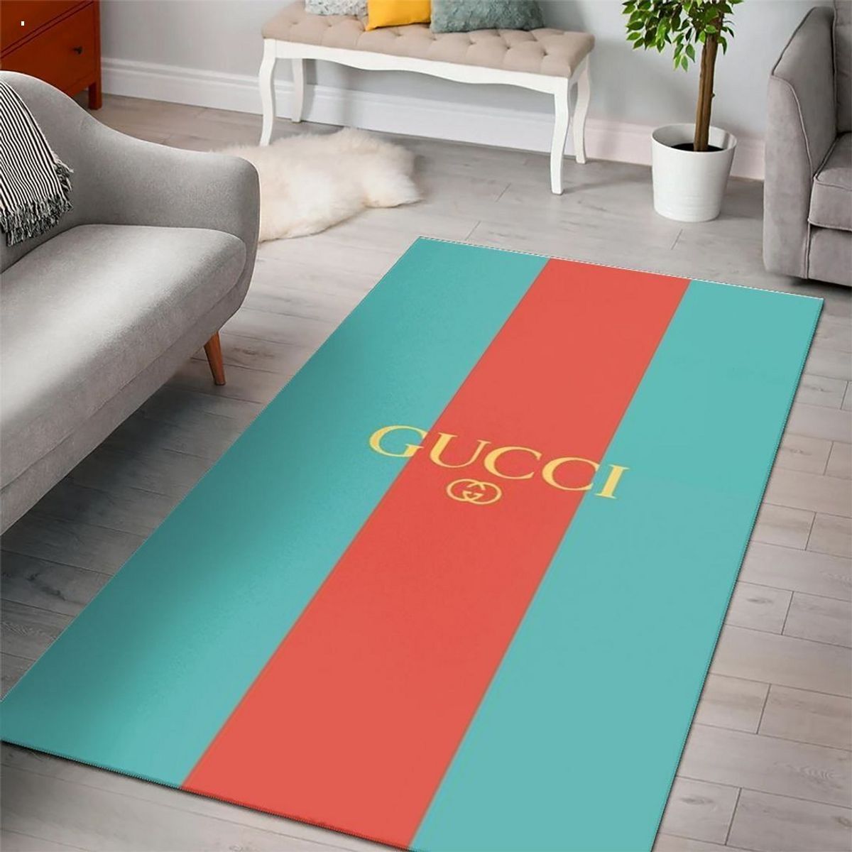 Gucci Blue Mix Orange Luxury Brand Carpet Rug Limited Edition Luxury Store