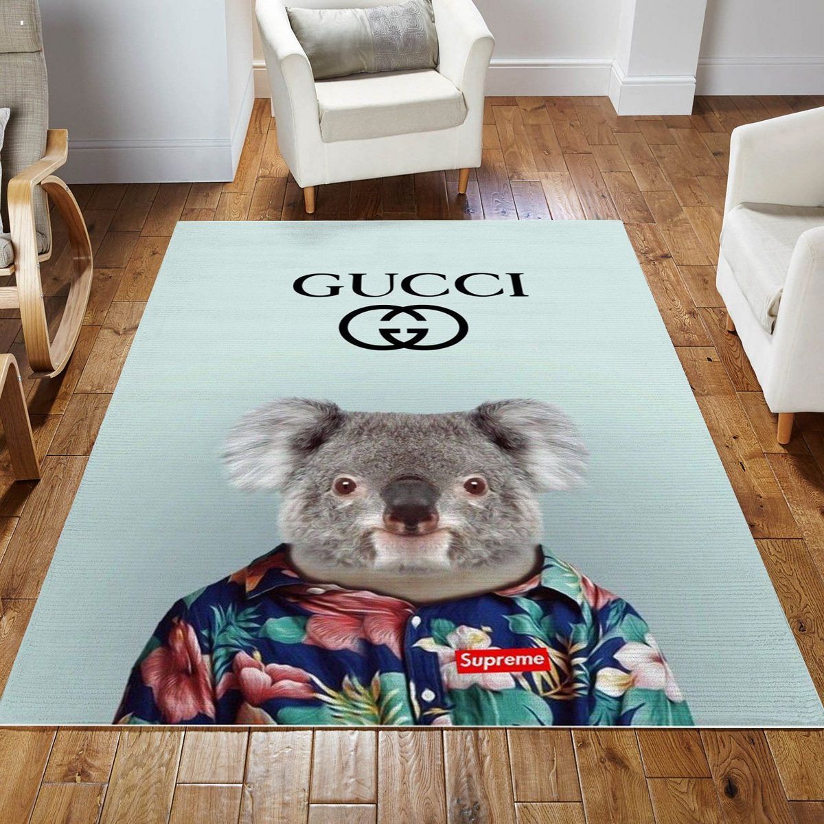 Gucci Blue Mix Supreme Printing Mouse For Living Room Bedroom Luxury Brand Carpet Rug Limited Edition