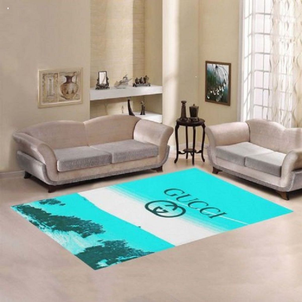 Gucci Blue Mix White Living Room Bedroom Luxury Brand Carpet Rug Limited Edition