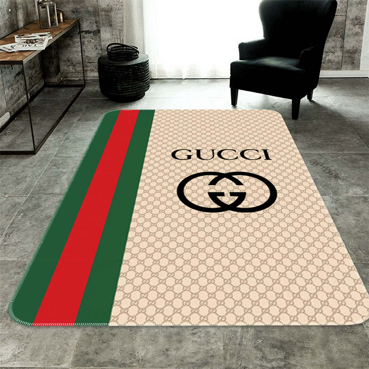 Gucci Brow Mix Black Logo Luxury Brand Carpet Rug Limited Edition Luxury Store