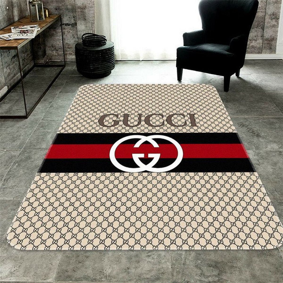 Gucci Brown Mix Red Black Luxury Brand Carpet Rug Limited Edition Luxury Store