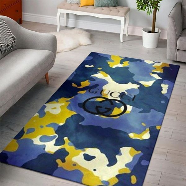 Gucci Camouflage Blue Luxury Brand Carpet Rug Limited Edition