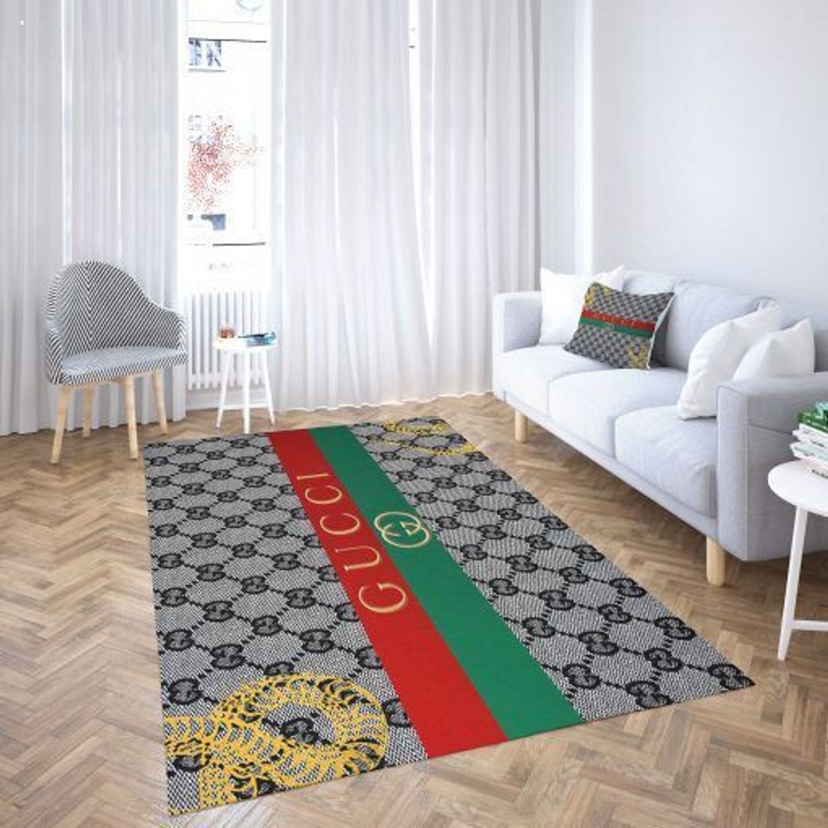 Gucci Grey Red Green Luxury Brand Carpet Rug Limited Edition